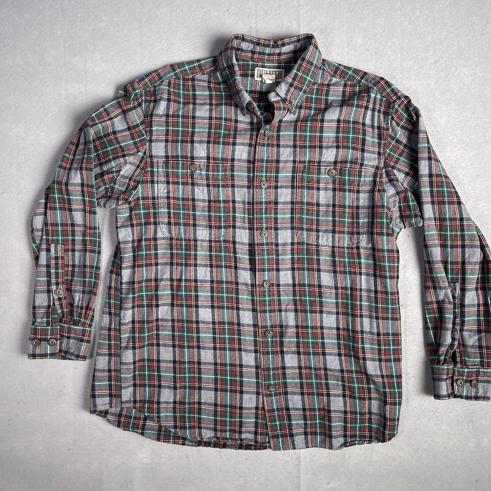 Duluth trading casual flannel shirt men large‎ Gray Plaid Checks, Long Sleeve